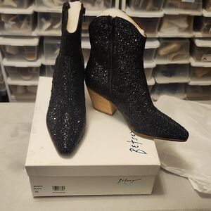 Betsey Johnson Glitter Black Heeled Boots